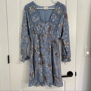 Greylin Blue Floral Sparkle Long Sleeve Dress